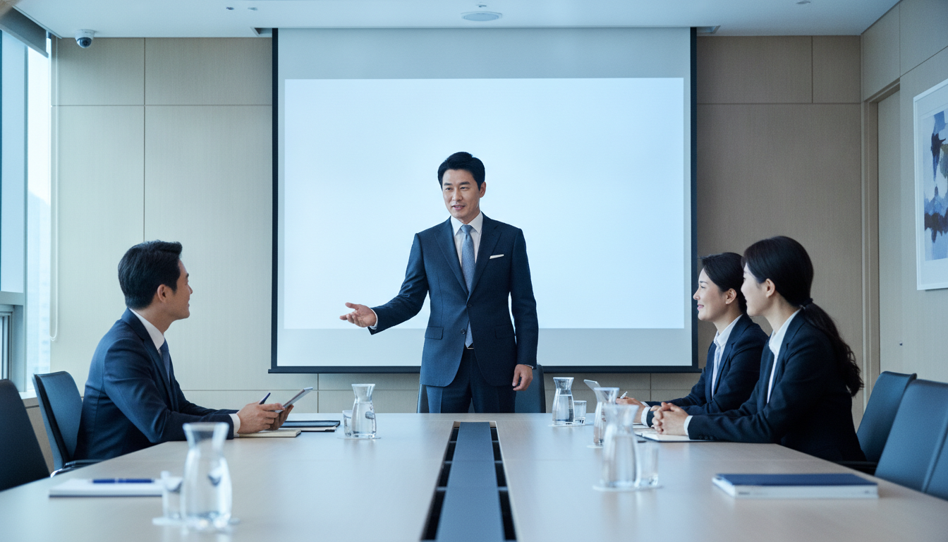 제안 발표로 승인을 이끌어내는 장면